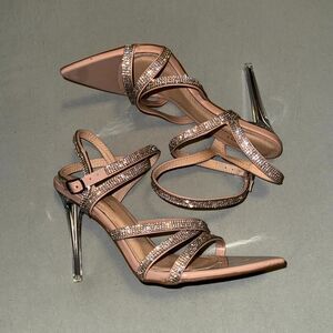 Olivia‎ Jaymes Women's 9 Ankle Strap Shoes Peach Rhinestone Buckle Stiletto Heel